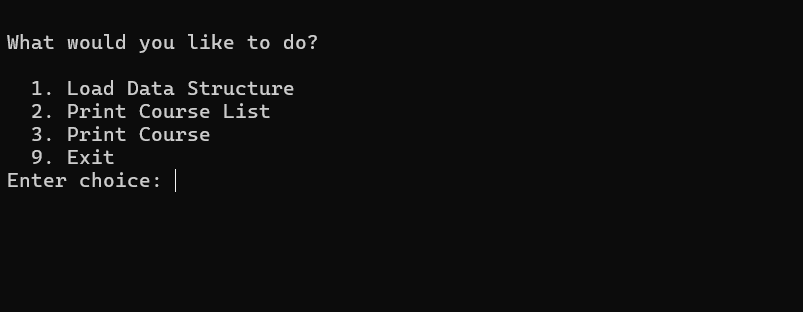 Course planning application command-line menu