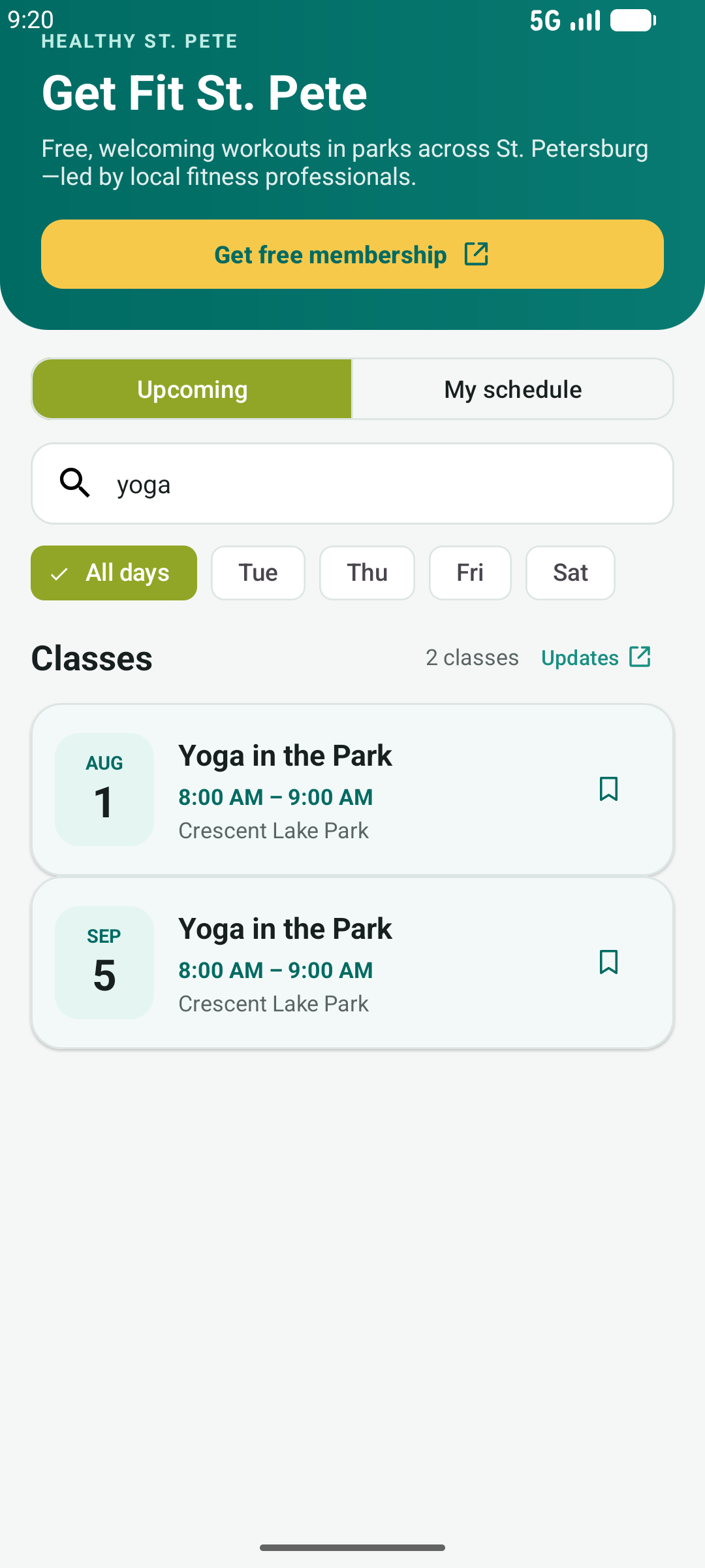 Get Fit St. Pete search results for Yoga in the Park